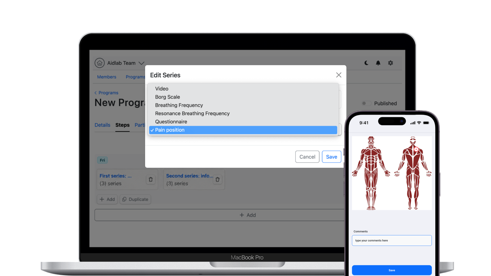 Pain position selection in Aidlab programs