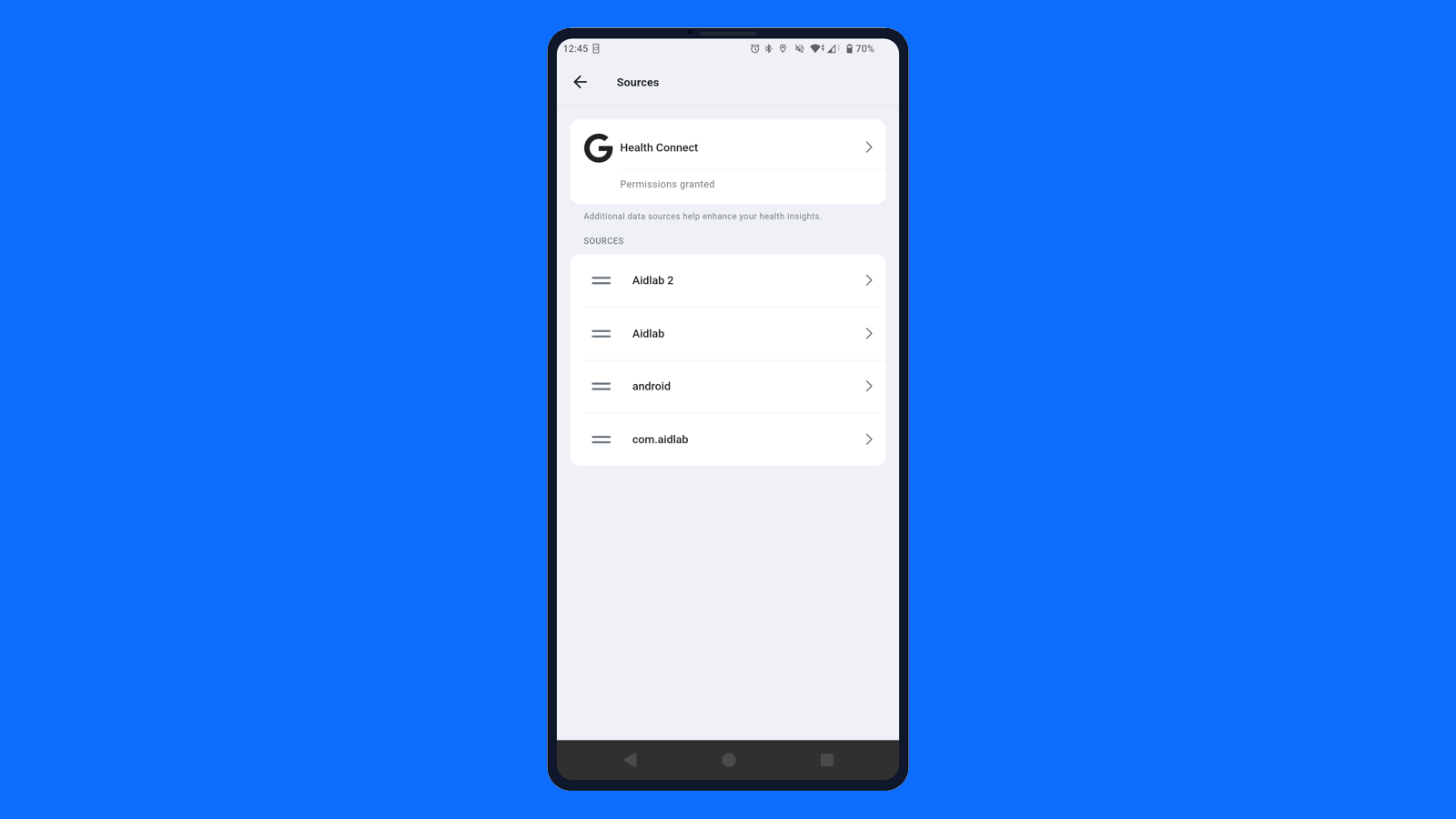 Aidlab mobile sources screen