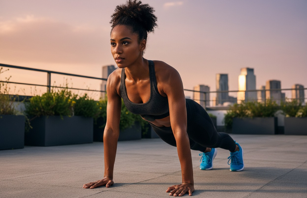 Woman doing plank with Aidlab 2