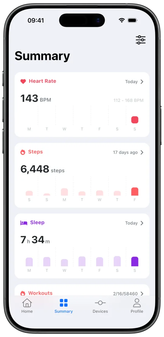 Aidlab app health summary screen