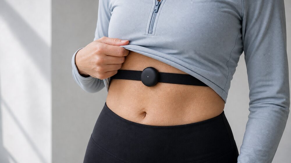 Woman wearing Aidlab chest sensor