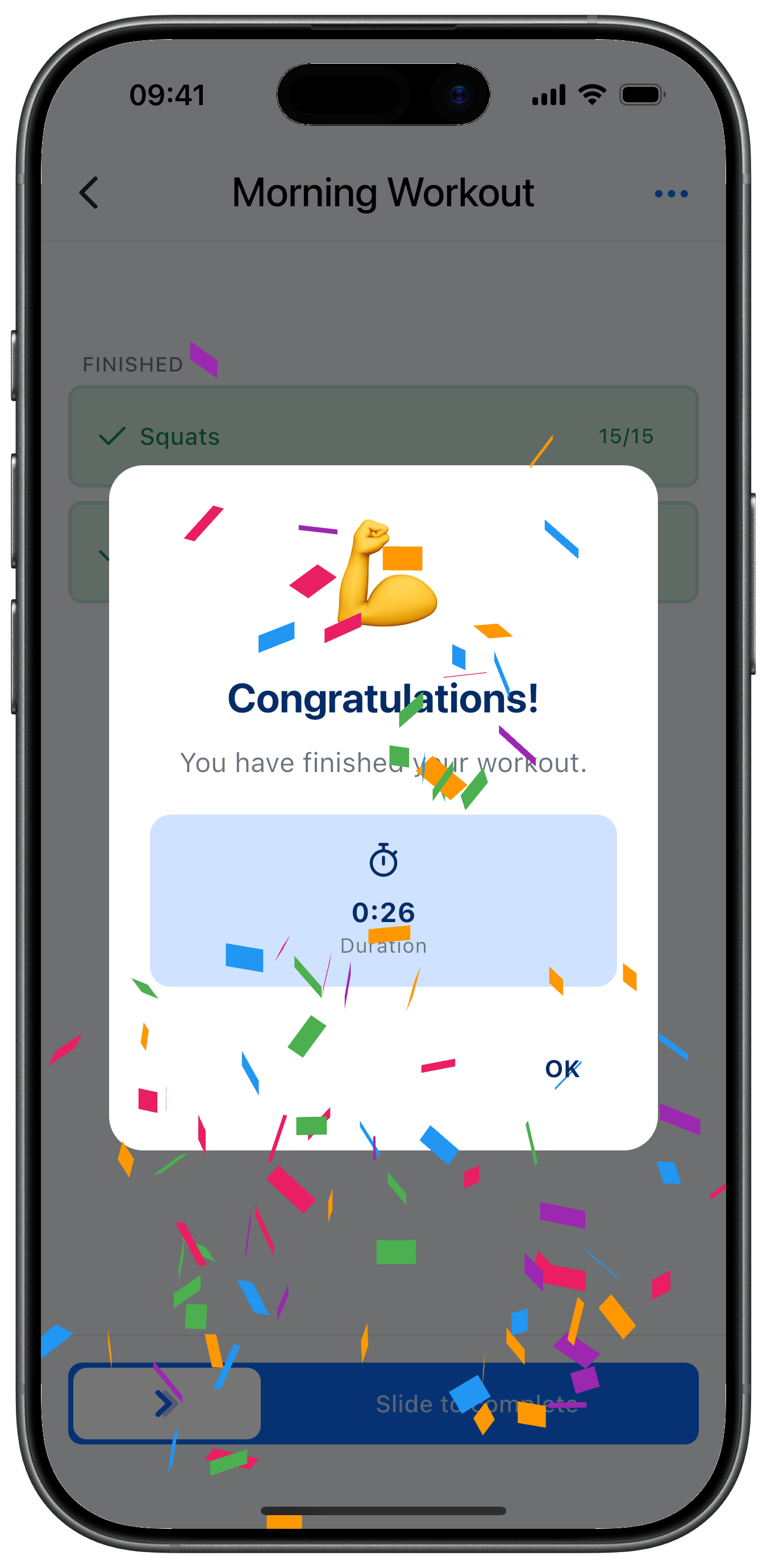 Workout edit screen with exercise list