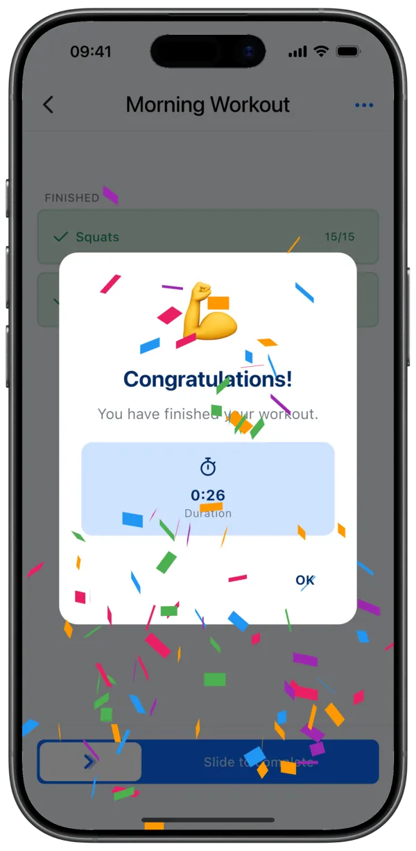 Workout edit screen with exercise list