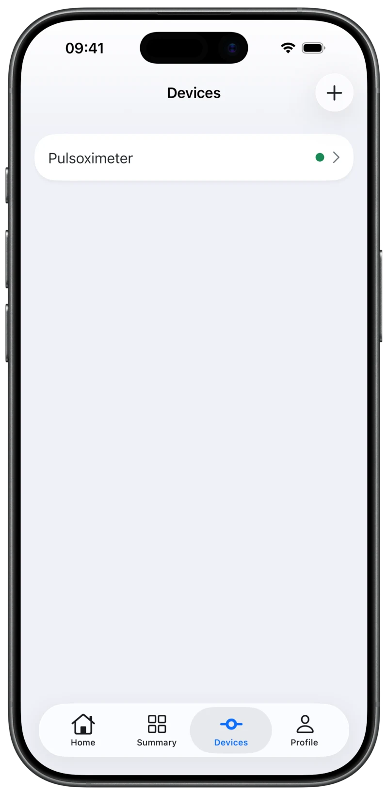 Pulseoximeter in the Devices list with a green dot showing an active connection.